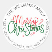Gepersonaliseerde Retro Kerstretour Adreslabel Ronde Sticker (Voorkant)