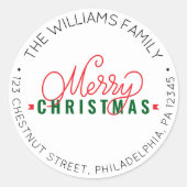 Gepersonaliseerde Retro Kerstretour Adreslabel Ronde Sticker (Voorkant)