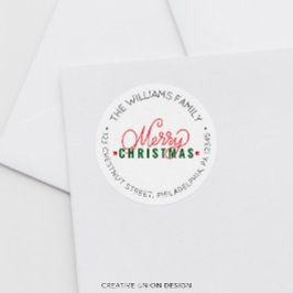 Gepersonaliseerde Retro Kerstretour Adreslabel Ronde Sticker