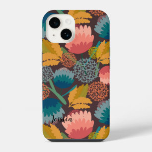 Gepersonaliseerde retro, kleurbloemen iPhone 14 hoesje