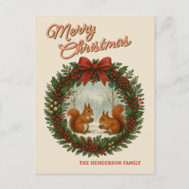 Gepersonaliseerde retro krans met Schattigee eekho Feestdagenkaart