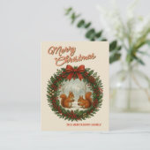 Gepersonaliseerde retro krans met Schattigee eekho Feestdagenkaart (Staand voorkant)