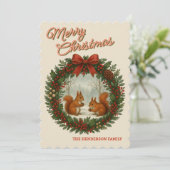 Gepersonaliseerde retro krans met Schattigee eekho Feestdagenkaart (Staand voorkant)