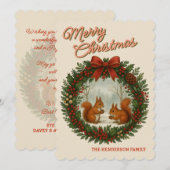 Gepersonaliseerde retro krans met Schattigee eekho Feestdagenkaart (Voorkant / Achterkant)