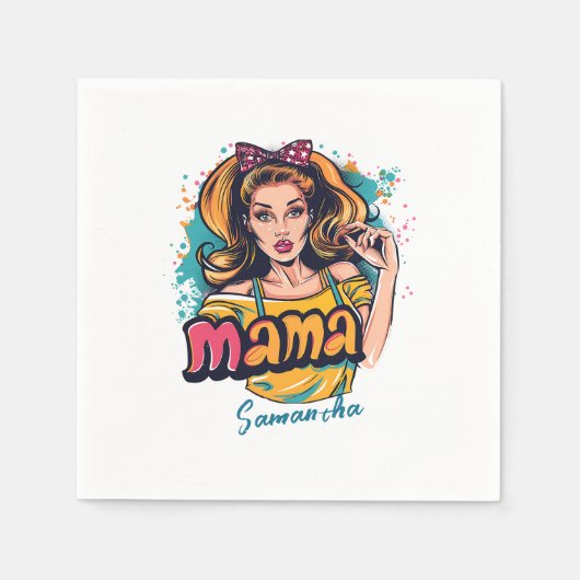 Gepersonaliseerde Retro Mama Pop Art (10) Servette Servet (Voorkant)