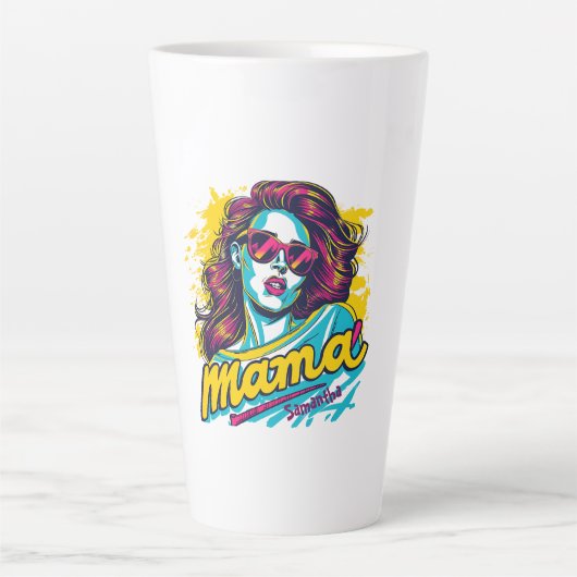 Gepersonaliseerde Retro Mama Pop Art (12) Latte Mo Mok (Voorkant)