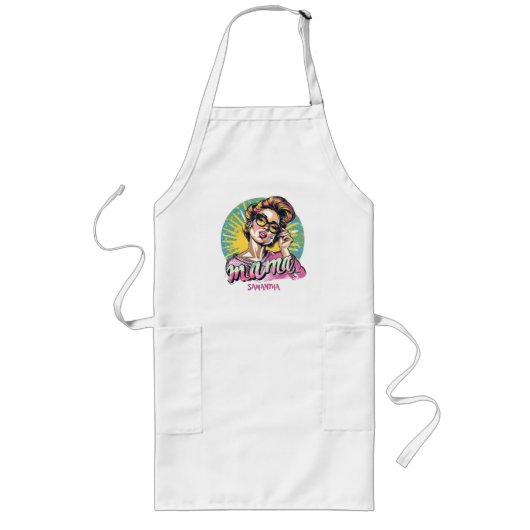 Gepersonaliseerde Retro Mama Pop Art (16) Lang Sch Schort (Voorkant)