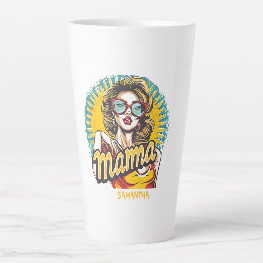 Gepersonaliseerde Retro Mama Pop Art (17) Latte Mo Mok (Voorkant)