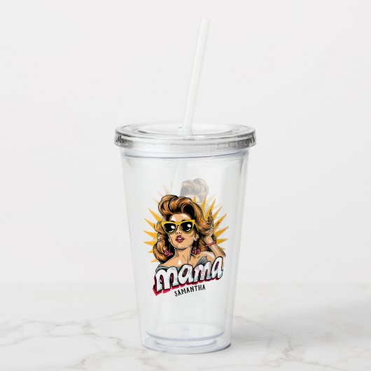 Gepersonaliseerde Retro Mama Pop Art 1 Acryl Drinkbeker (Achterkant)