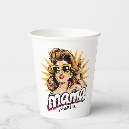 Gepersonaliseerde Retro Mama Pop Art 1 Papieren Bekers (Achterkant)