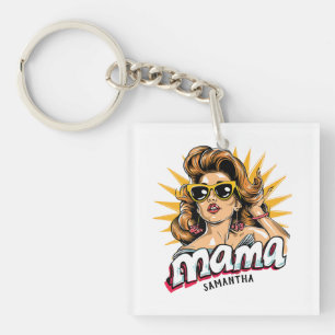 Gepersonaliseerde Retro Mama Pop Art 1 Sleutelhanger