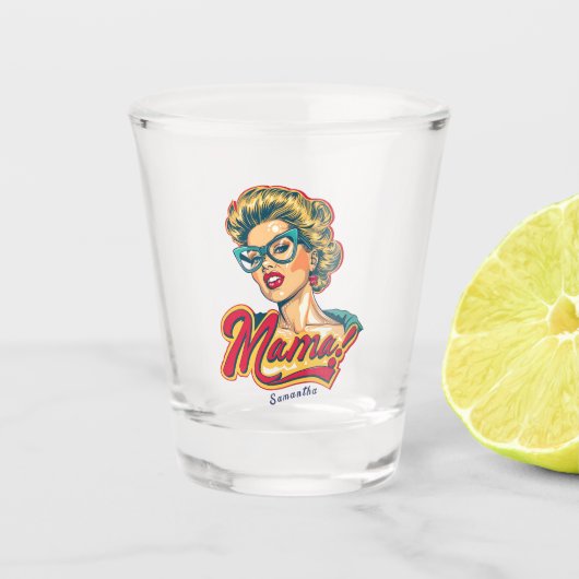 Gepersonaliseerde Retro Mama Pop Art 2 Shot Glas (Voorkant)