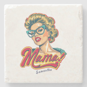 Gepersonaliseerde Retro Mama Pop Art 2 Stenen Onderzetter