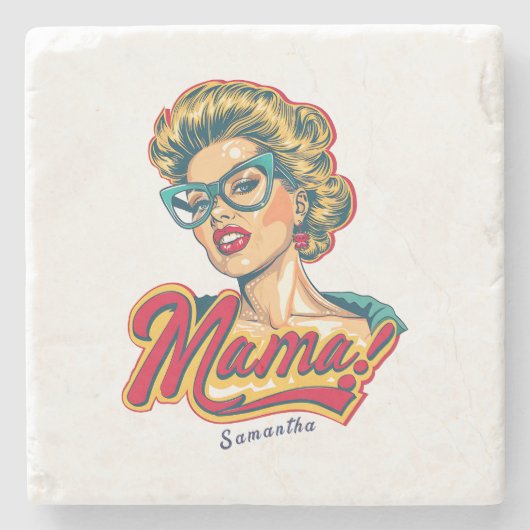Gepersonaliseerde Retro Mama Pop Art 2 Stenen Onderzetter (Voorkant)
