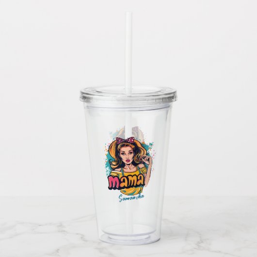 Gepersonaliseerde Retro Mama Pop Kunst (10) Acryl Drinkbeker (Voorkant)