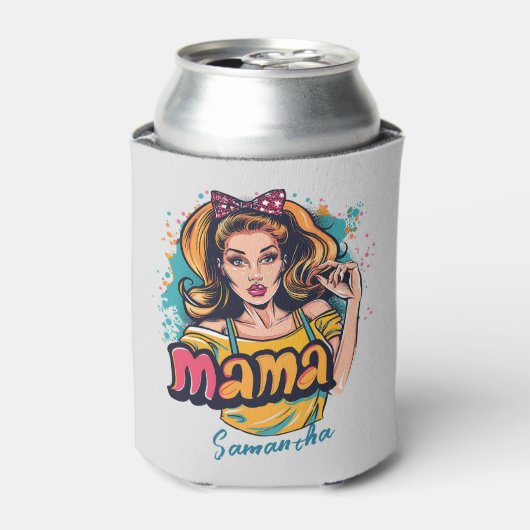 Gepersonaliseerde Retro Mama Pop Kunst (10) Blikjeskoeler (Blikje Voorkant)