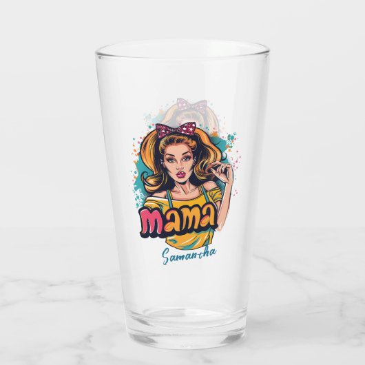Gepersonaliseerde Retro Mama Pop Kunst (10) Glas (Achterkant)