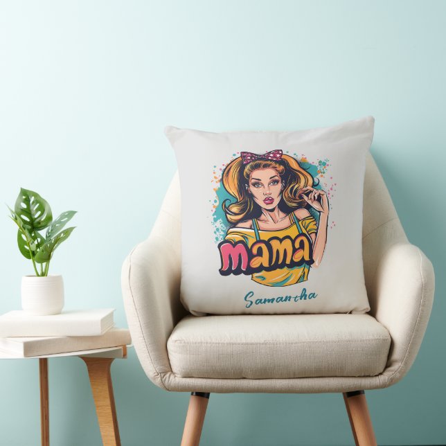 Gepersonaliseerde Retro Mama Pop Kunst (10) Kussen (Stoel)