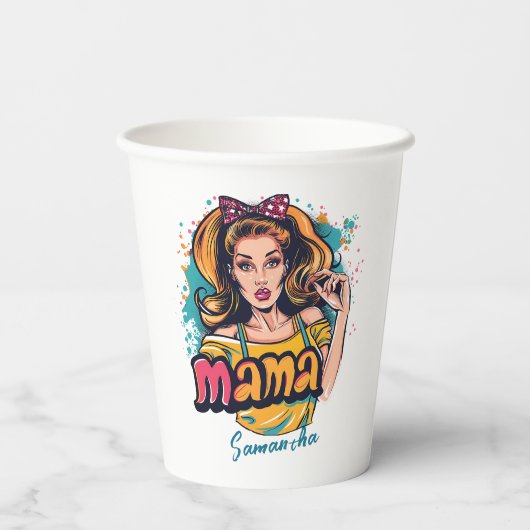 Gepersonaliseerde Retro Mama Pop Kunst (10) Papieren Bekers (Achterkant)