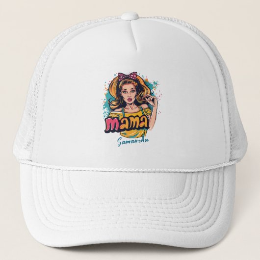 Gepersonaliseerde Retro Mama Pop Kunst (10) Trucker Pet (Voorkant)