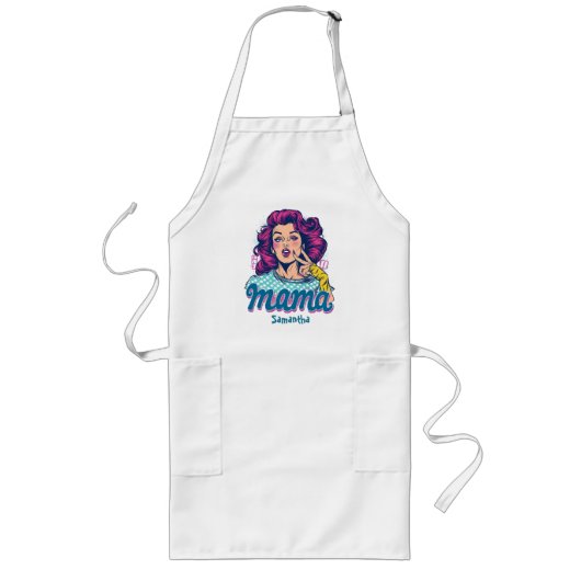 Gepersonaliseerde Retro Mama Pop Kunst (11) Lang Schort (Voorkant)