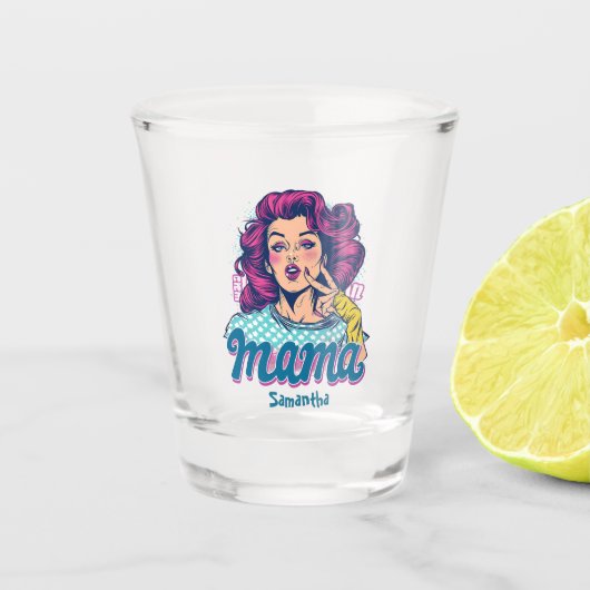 Gepersonaliseerde Retro Mama Pop Kunst (11) Shot Glas (Voorkant)