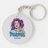 Gepersonaliseerde Retro Mama Pop Kunst (11) Sleutelhanger (Achterkant)
