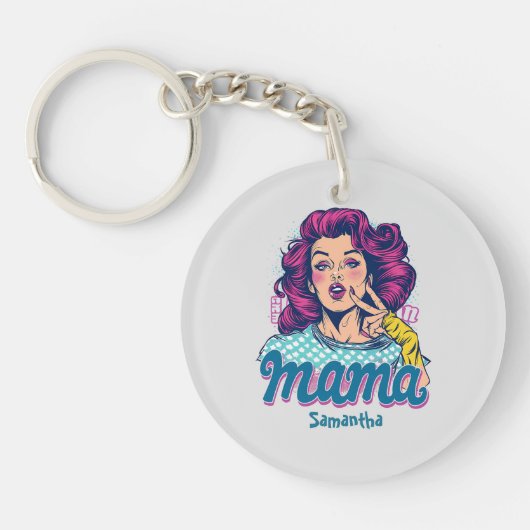Gepersonaliseerde Retro Mama Pop Kunst (11) Sleutelhanger (Voorkant)