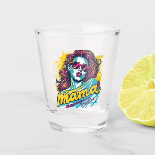 Gepersonaliseerde Retro Mama Pop Kunst (12) Shot Glas (Voorkant)