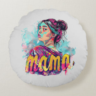 Gepersonaliseerde Retro Mama Pop Kunst (13) Rond Kussen