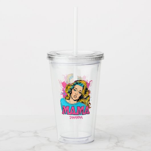 Gepersonaliseerde Retro Mama Pop Kunst (16) Acryl Drinkbeker (Voorkant)