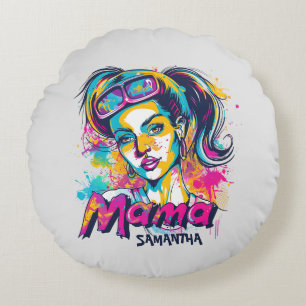 Gepersonaliseerde Retro Mama Pop Kunst (18) Rond Kussen