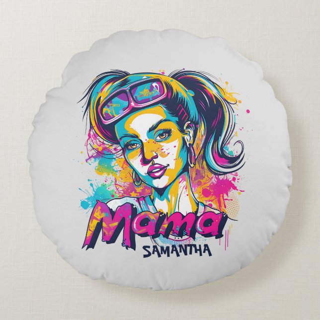 Gepersonaliseerde Retro Mama Pop Kunst (18) Rond Kussen (Voorkant)