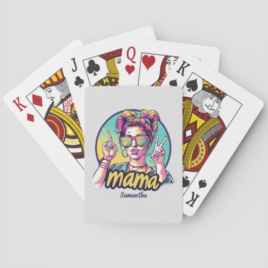 Gepersonaliseerde Retro Mama Pop Kunst (19) Pokerkaarten (Achterkant)