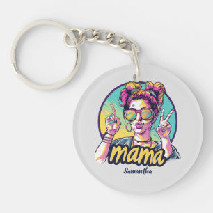 Gepersonaliseerde Retro Mama Pop Kunst (19) Sleutelhanger