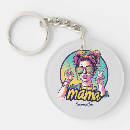 Gepersonaliseerde Retro Mama Pop Kunst (19) Sleutelhanger (Voorkant)