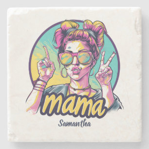 Gepersonaliseerde Retro Mama Pop Kunst (19) Stenen Onderzetter
