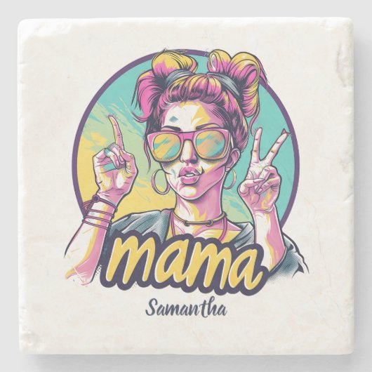 Gepersonaliseerde Retro Mama Pop Kunst (19) Stenen Onderzetter (Voorkant)