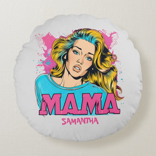 Gepersonaliseerde Retro Mama Pop Kunst (20) Rond Kussen (Voorkant)