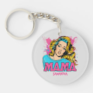 Gepersonaliseerde Retro Mama Pop Kunst (20) Sleutelhanger