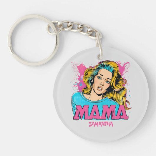 Gepersonaliseerde Retro Mama Pop Kunst (20) Sleutelhanger (Voorkant)