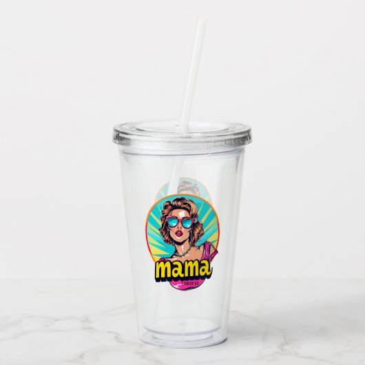 Gepersonaliseerde Retro Mama Pop Kunst (3) Acryl Drinkbeker (Achterkant)