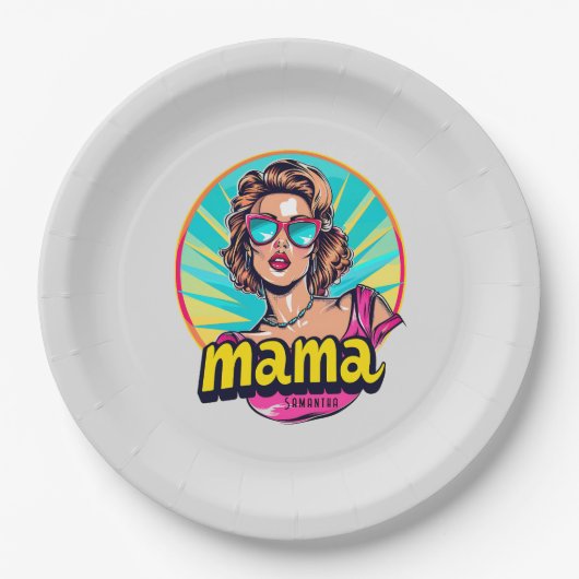 Gepersonaliseerde Retro Mama Pop Kunst (3) Papieren Bordje (Voorkant)