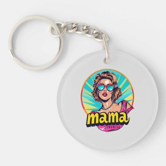 Gepersonaliseerde Retro Mama Pop Kunst (3) Sleutelhanger (Voorkant)