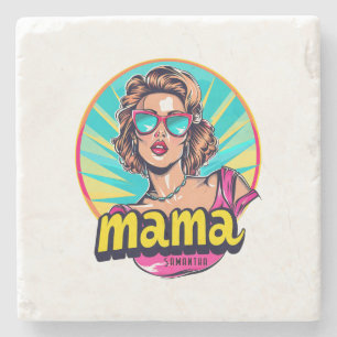 Gepersonaliseerde Retro Mama Pop Kunst (3) Stenen Onderzetter