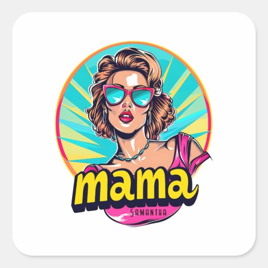 Gepersonaliseerde Retro Mama Pop Kunst (3) Vierkante Sticker (Voorkant)