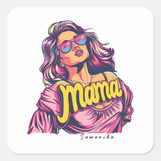 Gepersonaliseerde Retro Mama Pop Kunst (6) Vierkante Sticker (Voorkant)