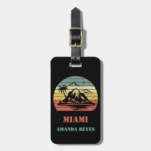 Gepersonaliseerde Retro Miami Bagagelabel (Voorkant verticaal)