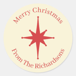 Gepersonaliseerde Retro Mideeuw kerstrode ster Ronde Sticker