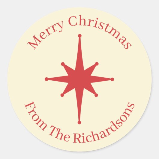 Gepersonaliseerde Retro Mideeuw kerstrode ster Ronde Sticker (Voorkant)